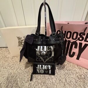 Vintage Juicy Couture Velour Y2K Darling of Couture Tote Shoulder Bag w/ Wallet